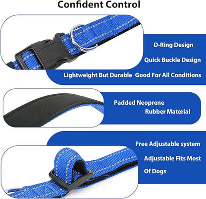 Reflective Dog Collar Padded with Soft Neoprene Breathable Quick Release Basic Dog Collars for Medium Large Dogs Blue Boy Girl