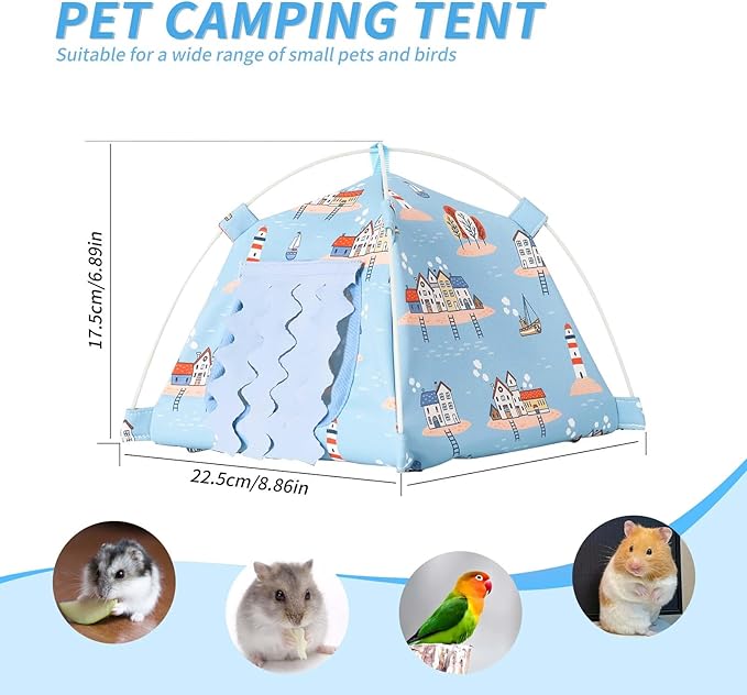 Hamster Mini Tent Hideout, No Bottom Lightweight & Easy to Clean, Rat Bed Without Installing Syrian Hamster Bed House, Suitable for Mouse, Fancy Rat, Chipmunk and Mini Guinea Pig (Blue)