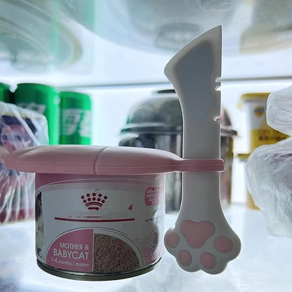 3 Pcs Cat Food Can Lids & One Opener | Cute Paw Shape Can Covers and Opener Spatula Cat Spoons for Wet Food | Universal BPA Free Silicone Spoon & Covers for Dog Cat Cans(Pink)