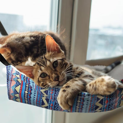 2 Pieces Reversible Cat Hanging Hammock Soft Breathable Pet Cage Hammock with Adjustable Straps and Metal Hooks Double Sided Hanging Bed for Small Dogs Rabbits(Ethnic Pattern,M)