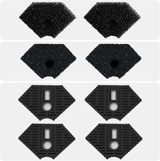 Turtle Tank Replacement Filter Media, Reptile Filter Replacement Parts, Including 2 x Coarse Sponge, 2 x Fine Sponge & 4 x Activated Carbon, for 10-40 Gal