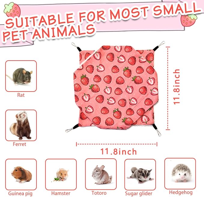 LEFTSTARER Rat Ferret Hammock Toy and Cage Accessories for Guinea Pig Hamster Rat Sugar Glider Ferret Parrot to Hide Sleep Play (Strawberry)
