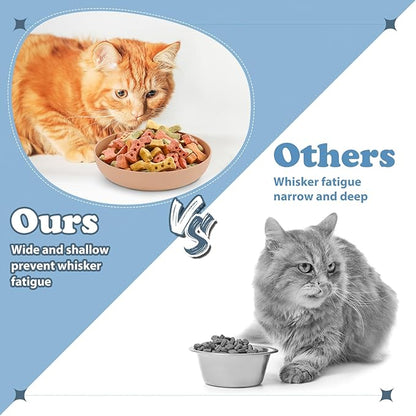 Tioncy 24 Pcs Fatigue Relief Cat Bowl 5.5 Inch Shallow Cat Food Dish Wide and Small Pet Wet Plate Wide Stray Wet Feeding Bowl for Ferrets Feral Short Legged Kitten, Wheat Straw(Three Color,Classic)