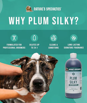 Nature's Specialties Plum Silky Ultra Concentrated Dog Shampoo Conditioner, Makes up to 6 Gallons, Natural Choice for Professional Pet Groomers, Silk Proteins, Made in USA, 32 oz