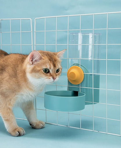 Kenond 40oz Hanging Automatic Rabbit Food and Water Dispenser, Dog Cage and Ferret Feeder, Gravity Cat Feeder Set, Cage Food Bowl for Bunny, Guinea Pig, Chinchilla (Green)