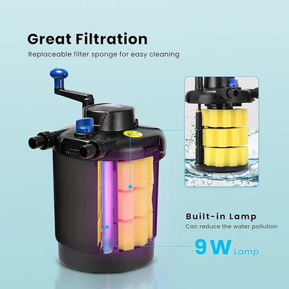VIVOHOME Pressurized Biological Pond Filter with 9-watt Light, Suitable for Koi Ponds of up to 500 Gallons or Ornamental Ponds of up to 1050 Gallons