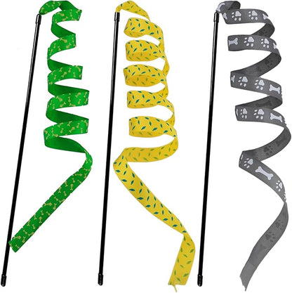 Interactive Cat Toy Wand, Cat Teaser Wand Rainbow String for Bored Indoor Adult Cats and Kittens (3 Pack String)