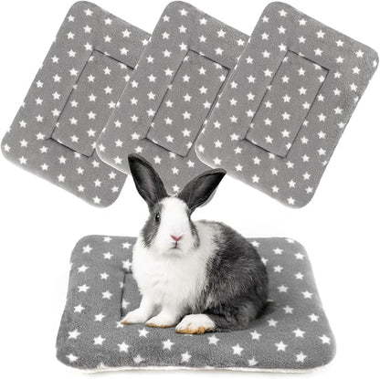 4-Pack Rabbit Bed, Washable Bunny Mat, Fleece Guinea Pig Bedding, Soft Flannel Small Animal Cage Liner, Blanket for Hamster Ferret - 19"x13"