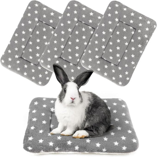 4-Pack Rabbit Bed, Washable Bunny Mat, Fleece Guinea Pig Bedding, Soft Flannel Small Animal Cage Liner, Blanket for Hamster Ferret - 19"x13"