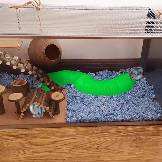 Plastic Hamster Cage Tunnels with Chew Toy,Collapsible Pet Tunnel，Small Animal Tubes,Collapsible Plastic Tunnel,15 Pcs Small Animal Chew Toys for Guinea Pigs, Chinchillas, Rats, Gerbils （Green）