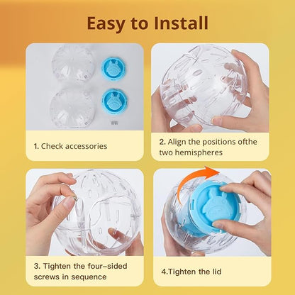 4.9" Hamster Wheel, Exercise Ball & Wheel - Silent Running Toy with Anti-Skid, Transparent Hamster Ball, Breathable Design & Rope for Easy Carry, for Little/Dwarf Mouse, Blue