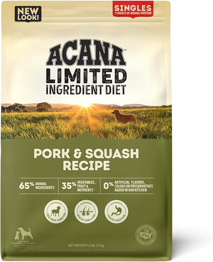 ACANA Singles Limited Ingredient Grain Free High Protein Dry Dog Food Pork & Squash Recipe 4.5lb Bag