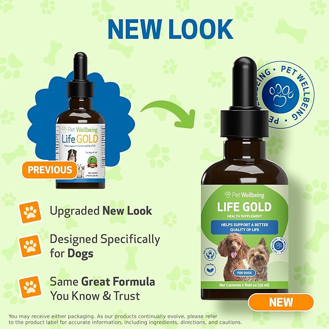 Pet Wellbeing Life Gold for Dogs - Vet-Formulated - Immune Support and Antioxidant Protection - Natural Herbal Supplement 2 oz (59 ml)