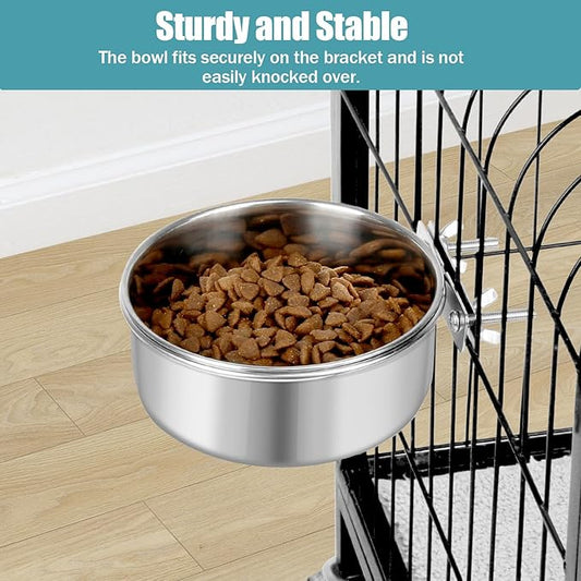 Dog Bowl Stainless Steel Dog Bowls Pet Hanging Food Water Bowl Cage Feeding Cup Feeder for Dogs Cats Rabbits Birds Small Animal (Large (2pcs)