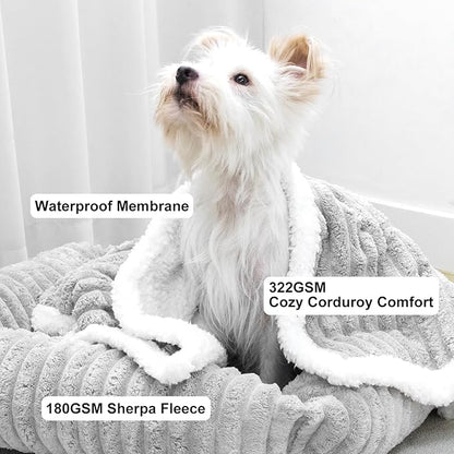 Waterproof Pet Blanket Soft Calming Dog Blanket Cozy Sherpa Fleece Blanket Reversible Furniture Protector Cover for Small Medium Large Dogs Cats Machine Washable, Grey 30x40 in