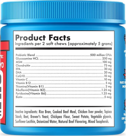 Dog Vitamins - 30 Multivitamins Chews w/Glucosamine Chondroitin, Probiotics Digestive Enzymes and Omegas - Supplement for Overall Health - Joint Support, Immune Health, Skin and Heart Health