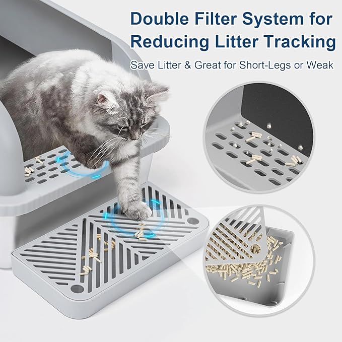 2 Pack XL Stainless Steel Litter Box Enclosure with Lid, Stainless Steel Cat Litter Pan for Big Cats, Large Metal Litter Box with Anti-Leakage High Wall, Non-Sticky Easy Cleaning Cat Litter Tray