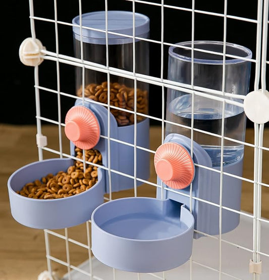 Kenond Hanging Automatic Pet Food Water Dispenser Set,1L Auto Gravity Rabbit Feeder and Dispenser, Cage Accessories Cat Food Bowl Dog Waterer for Puppy Chinchilla Hedgehog Ferret(Blue)