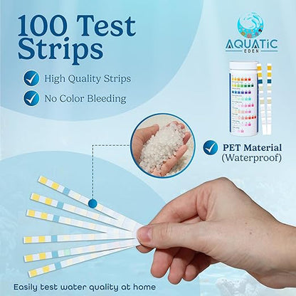 9-in-1 Aquarium Water Test Kit - 100 Freshwater & Saltwater Test Strips | Fish Tank Kit for pH, Nitrate, Nitrite, Hardness, Chlorine, Iron, Copper, Alkalinity, Carbonate | Quick & Reliable Results