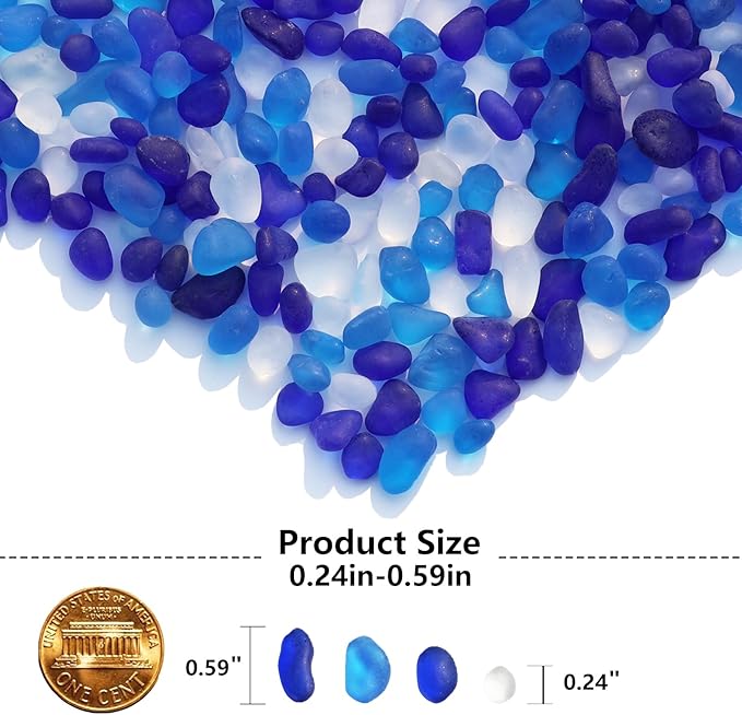 Sea Glass Stones - 2.9LB/46.4oz Blue Mixed Frosted Glass Pebbles Gemstones - Perfect for Aquarium Rocks, Fish Tank Gravel, Vase Fillers, Seaglass DIY Crafts, and Home Decor