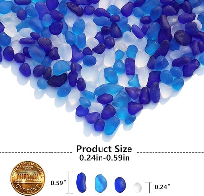 Sea Glass Stones - 2.9LB/46.4oz Blue Mixed Frosted Glass Pebbles Gemstones - Perfect for Aquarium Rocks, Fish Tank Gravel, Vase Fillers, Seaglass DIY Crafts, and Home Decor