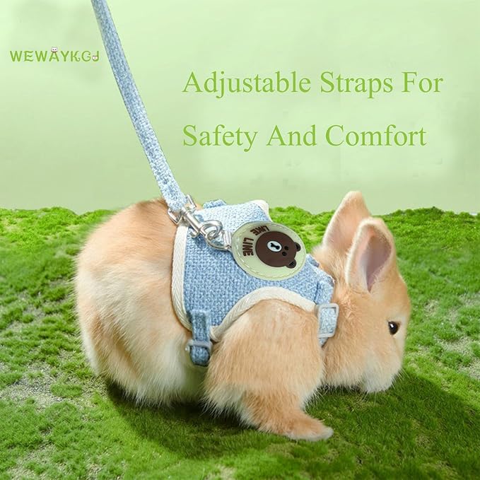 Rabbit Harness and Leash Set 2 Pieces Adjustable Bunny Harness Leash Ferret Harness Guinea Pig Harness Ferret Leash for Small Pets Walking Outdoor (Blue, Small)