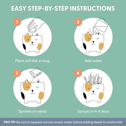 The Cat Ladies Cat Grass for Indoor Cats, Cat Grass Growing Kit with Organic Cat Grass Seed Mix, Soil and Ceramic Cat Planter, Pet Grass for Cats, Natural Hairball Remedy, Cat Gifts