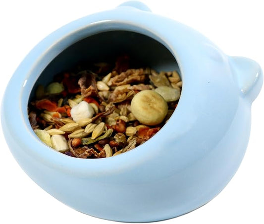 Ceramic Small Pet Hamster Food Bowl Guinea Pig Food Bowls Hamsters Water Bowl Ferret Chinchillas Squirrels Hedgehog Accessories Reptiles Hamster Accessories for Cages (Blue)