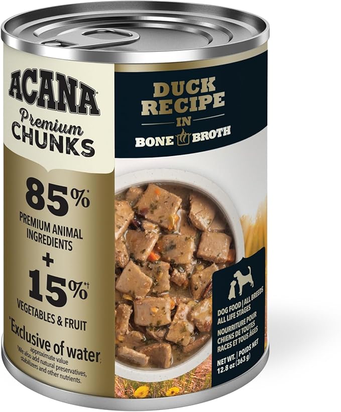 ACANA Premium Chunks in Bone Broth Grain-free Wet Dog Food Duck Recipe 12.8oz Cans (12 Count)