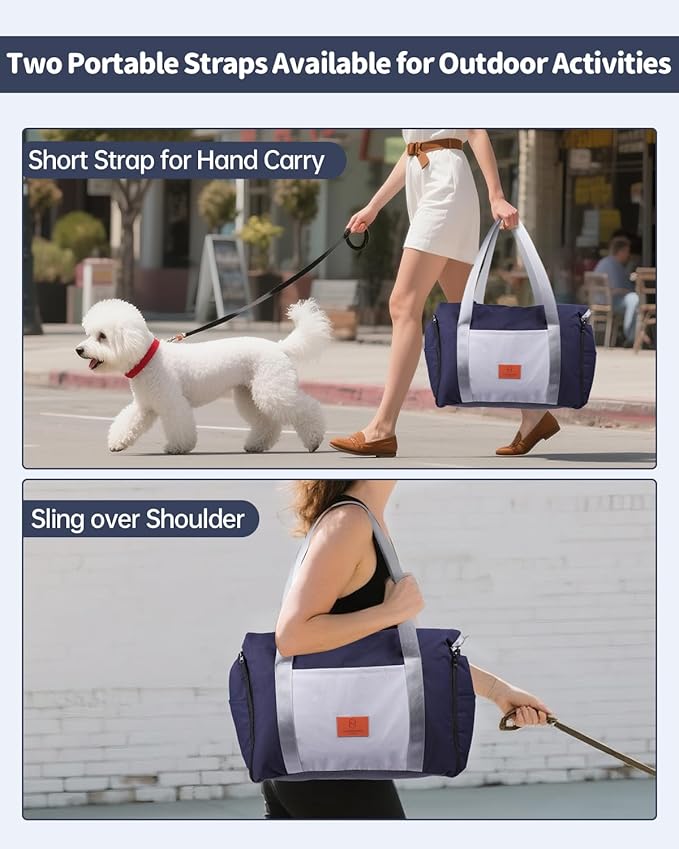 Medium Dog Car Seat for Medium Sized Dogs, Car Seat for Small Dogs with Side Zipper, Waterproof Dog Travel Bed in car with Storage Pockets Up to 25lbs, Memory Foam Filling for Max Support, Dark Blue