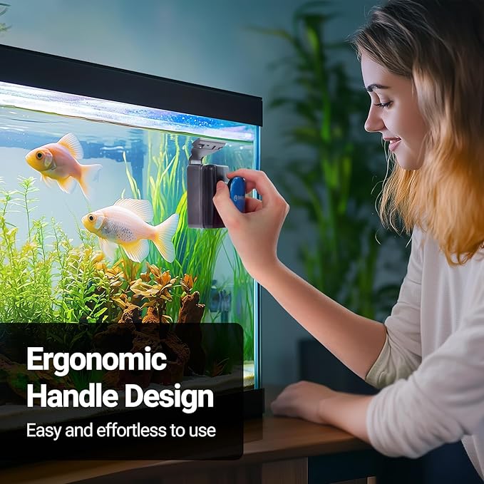 Aquarium Magnet Glass Cleaner, Magnetic Fish Tank Cleaner with Algae Scraper, Double Sided Cleaning Scrubber Brush with Handle, Titanium Blade, Self-Floating, Fit Max 1/4" Thick Glass, Medium