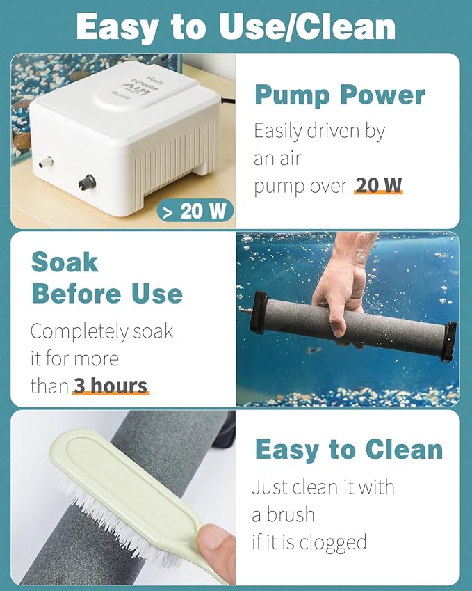 Pawfly Aquarium Air Stone 12 Inch Fish Tank Air Stone Bubbler Cylindrical Bubble Release Tool Oxygen Diffuser for Large Air Pump Fish Tank Outdoor Garden Ponds and DWC System