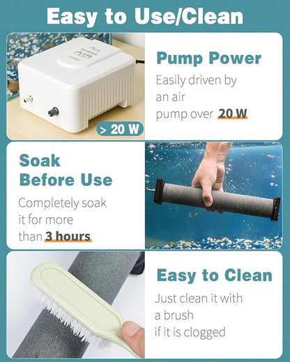 Pawfly Aquarium Air Stone 12 Inch Fish Tank Air Stone Bubbler Cylindrical Bubble Release Tool Oxygen Diffuser for Large Air Pump Fish Tank Outdoor Garden Ponds and DWC System