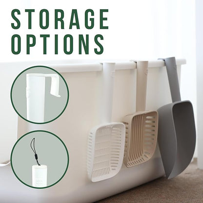 TypeC Cat Litter Scoop - Small Holes (0.11in) Big Size Scooper - Long Handle & Easy Cleaning - Hanger for Litter Box