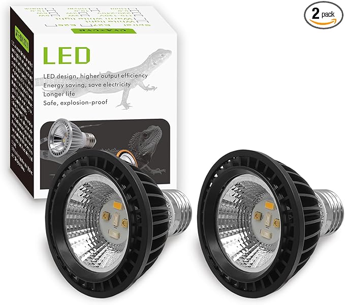 UVB Light Bulb for Reptiles, LED 3W 10.0 UVA UVB Heat Lamp Bulbs Ideal for Rainforest Reptiles, Bearded Dragons Lizard Turtle Tortoise Iguanas Chameleons Snake (2 Pack)