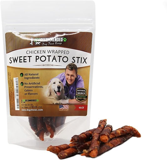 Premium Chicken Wrapped Sweet Potato Jerky Treats - 10 Count | Made with Real Chicken and Sweet Potato, Easily Digestible, Long Lasting | Size 90 Grams