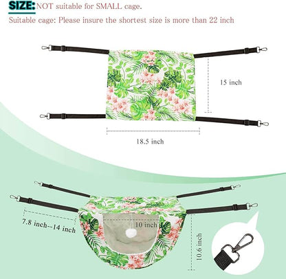 JSPYFITS Cat Cage Hammock with Ball,Double Layer Hanging Adjustable Soft Pet Bed Suit for Kitten Ferret Puppy Rabbit or Small Pet, 2 Level Indoor Bed for All Season(INS Green Leaves)