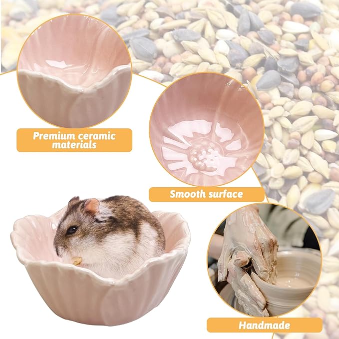 Tfwadmx 2 Pcs Hamster Food Bowl, Ceramic Pet Hamster Bowl Dwarf Hamster Food Bowl Feeder Hamster Water Rat Bowl Small Animal Food Dish for Golden Bears, Hedgehogs, Dutch Pigs, Parrots (Pink)