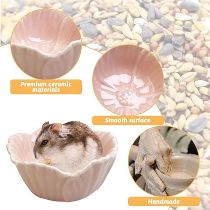 Tfwadmx 2 Pcs Hamster Food Bowl, Ceramic Pet Hamster Bowl Dwarf Hamster Food Bowl Feeder Hamster Water Rat Bowl Small Animal Food Dish for Golden Bears, Hedgehogs, Dutch Pigs, Parrots (Pink)