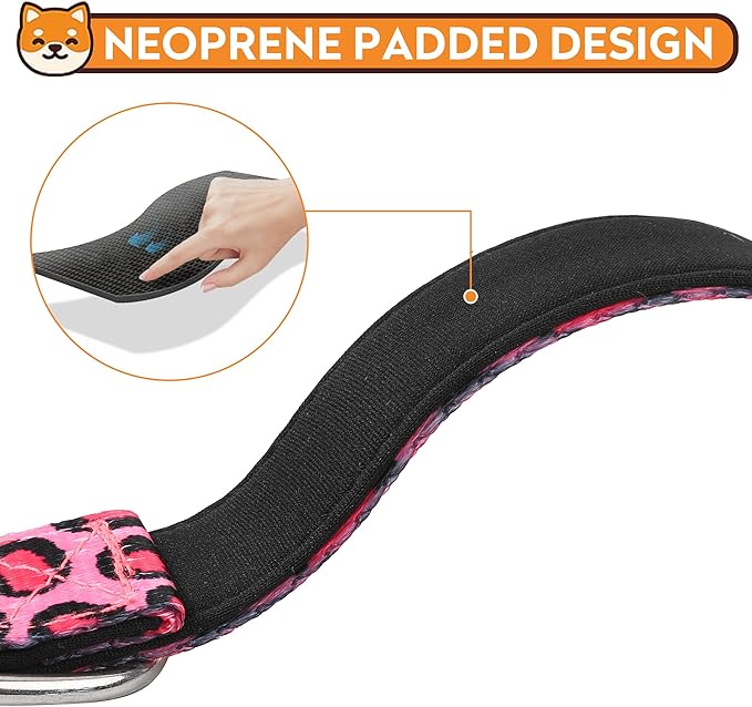 Reflective Dog Collar, Adjustable Soft Neoprene Padded Nylon Pet Collars with Buckle for Puppy and Small Dogs, Cats, Leopard Pink,M