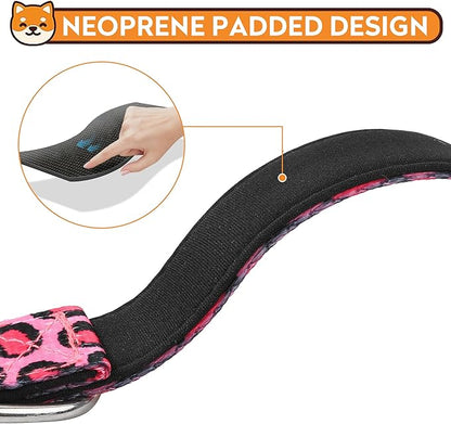 Reflective Dog Collar, Adjustable Soft Neoprene Padded Nylon Pet Collars with Buckle for Puppy and Small Dogs, Cats, Leopard Pink,M