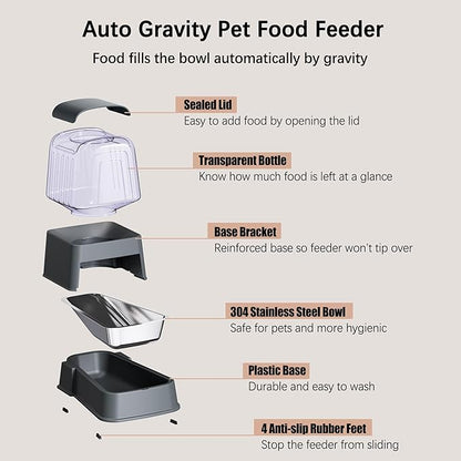 Automatic Dog and Cat Food Feeder and Water Dispenser Set with Stainless Steel Bowls,Gravity Pet Food and Water Feeders,100% BPA-Free,Large Capacity for Cats Dogs Pets…(3.5L Dark Gray)