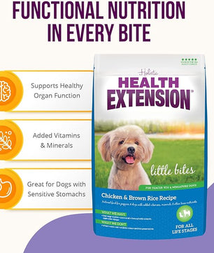 Health Extension Little Bites Dry Dog Food for Small Breeds, Chicken & Brown Rice Recipe, with Probiotics & Superfoods for Digestion & Coat Health, 1 lb Bag