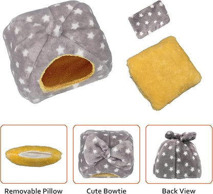 Guinea Pig Bed, Guinea Pig Hideout House Accessories Warm Bed for Small Animals Hamsters Chinchillas Dwarf Bunnies Hedgehogs. M, Light Grey Stars.