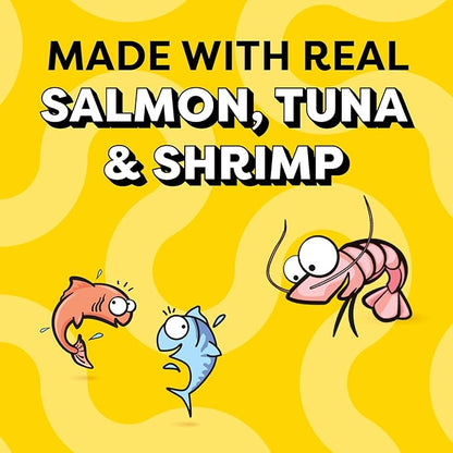 Temptations Creamy Puree Mix-Ups Squeezable Lickable Wet Cat Treats, Tuna Flavor, Salmon Flavor, and Seafood Medley Flavor, 0.42 oz. Tubes, 48 Count