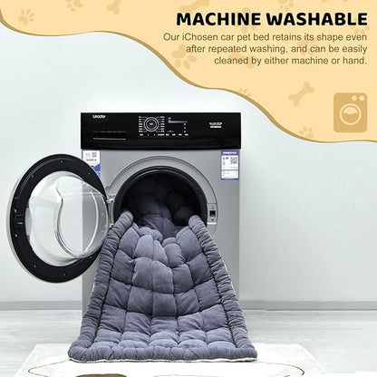 Dog Bed Mat for Car Backseat Extender, 24.8'' x 54'' Non-Slip Travel Pet Blanket for Back Seat, Washable, Soft & Scratch-Proof, Chenille Fabric, Universal Fit for Car, SUV, Truck, Blue-Grey, 2'' Thick