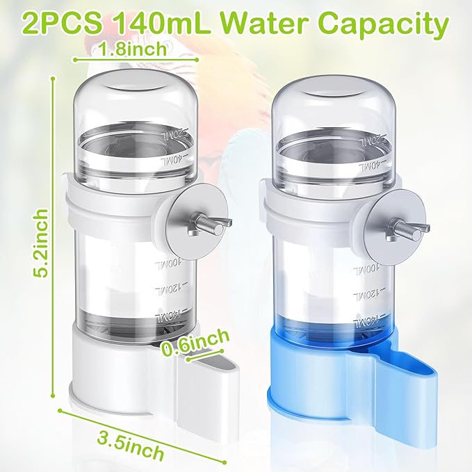 2 PCS Automatic Bird Cage Water Dispenser, Parakeet Parrot Feeder Hanging Drinking