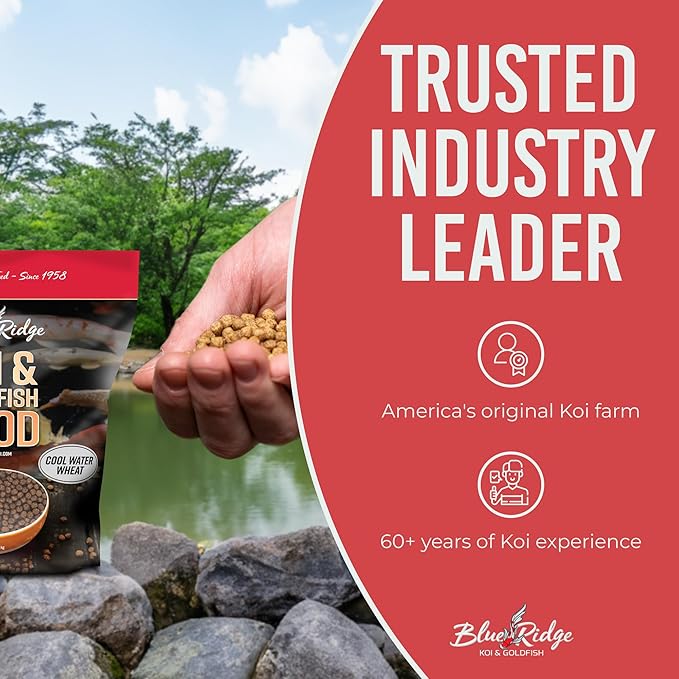 Blue Ridge Koi Fish Food 5lb - Cool Water Wheat 3/16", Fall and Winter Floating Pond Pellets, Ponds Fish Food