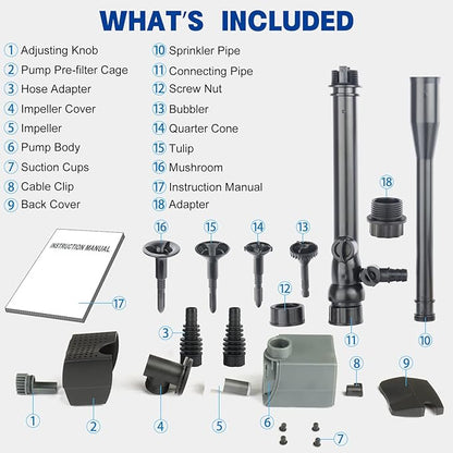 OYO WATER Pond Pumps Submersible Outdoor,185GPH Water Fountain Pump with Fountain Kits for Small Ponds