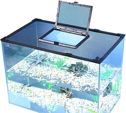 Magnetic Fish Tank Cover Net Aquarium Lid Mesh Top Hood Cut to Any Size Ventilation Transparency Anti-Jumping Aquarium Cover with Feeding Window(39"X19")